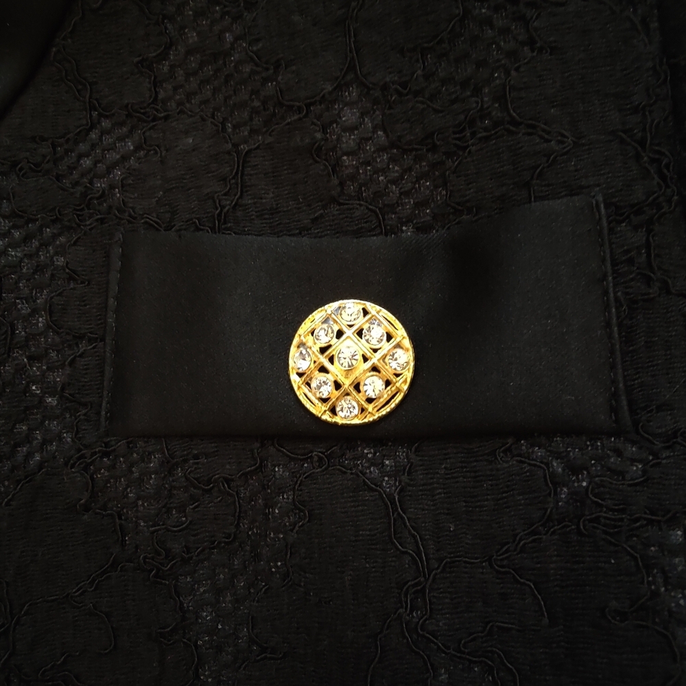 Little Black Lace Jacket with Gold Rhinestone Buttons, Size 4 - Picture 10 of 10